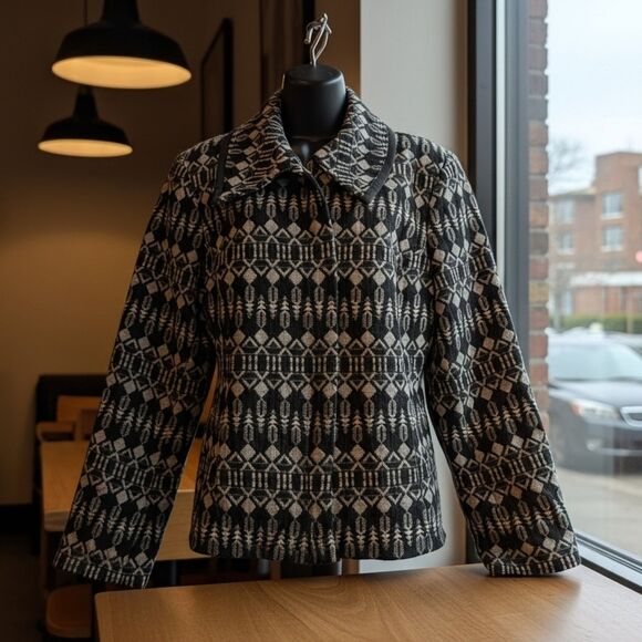 Pendleton Wool Full Zip Collared Blazer Jacket Southwest Aztec Pockets Women's L - Picture 1 of 10